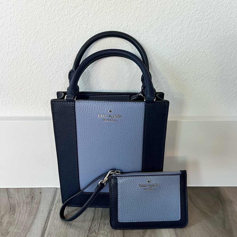 Kate Spade Lena color block, bucket bag, and matching wallet